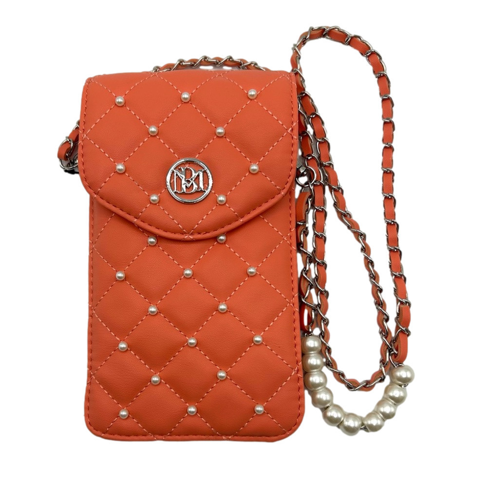 BM Coral Quilted Faux Leather & Faux Pearl Phone Case NWT
